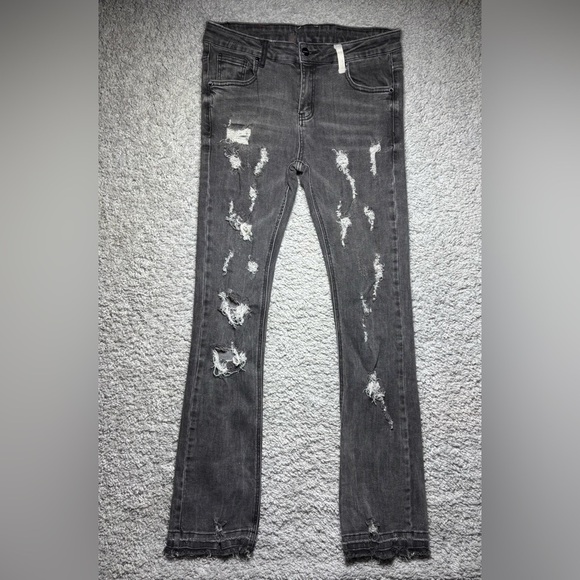 Pheelings Jeans Mens 32 Seize the Day Flare Stack Denim Distressed Raw Hem Fray - Picture 1 of 7